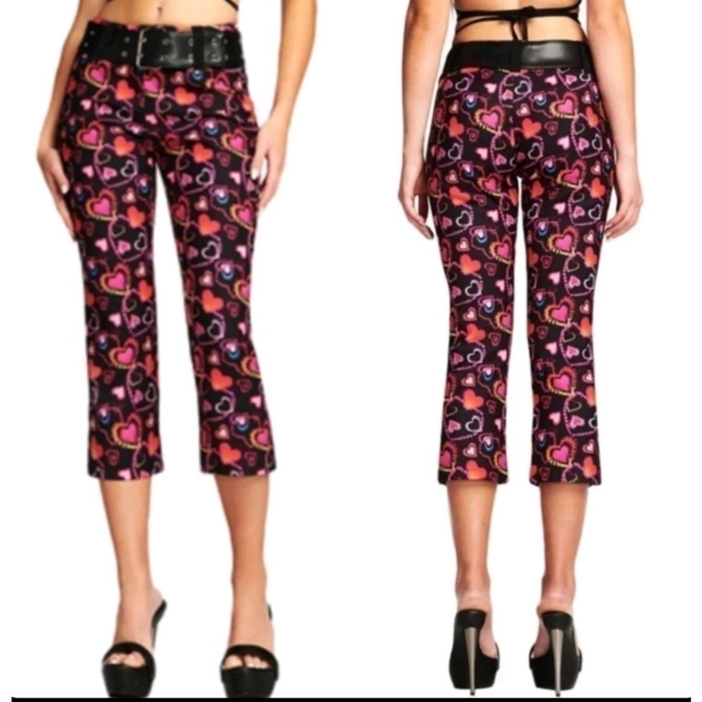 I.AM.GIA Womens Rylee Cropped Pants Black Pink‎ Hearts Stretch XS